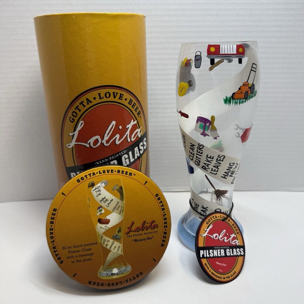 Lolita Gotta Love Beer “HONEY-DO” Hand Painted Pilsner Glass 22 Oz New